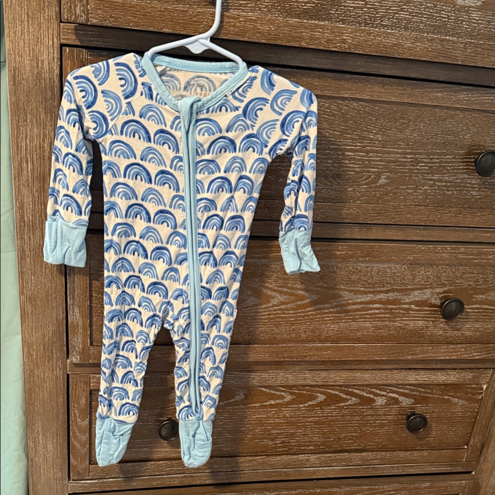 Little Sleepies Blue and Cream Rainbow Footie